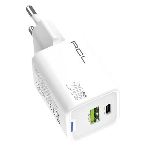 AC-96 20 Watt 1xUSB-A 1xUSB-C 1mt Type-C to Type-C Kablo Duvar Şarj Aleti