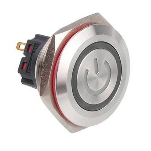 WD30B-P1Z-EC 30mm Düz Anahtarlı Işıklı Power Metal Buton - Beyaz
