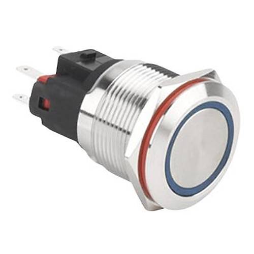 WD22E-P1Z-E 22mm Düz Anahtarlı Işıklı Metal Buton - Mavi