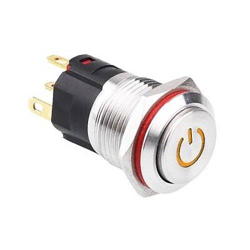 WD16A-G1Z-C 16mm Çıkık Anahtarlı Işıklı Power Metal Buton - Sarı