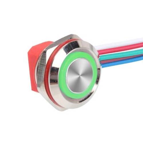 WD12C1-Wired-P1-E 12mm Düz Yaylı Yeşil Işıklı Metal Buton - Kablolu