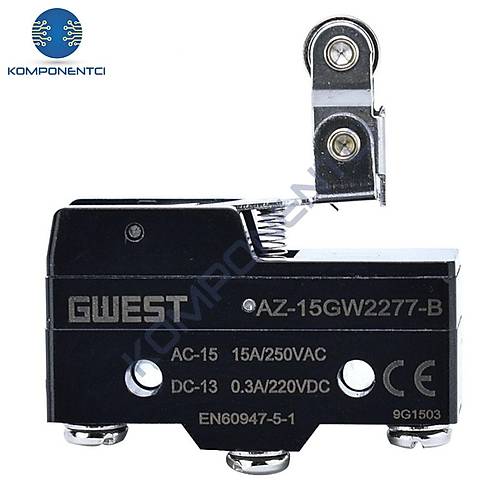 Gwest AZ-15GW2277-B Tahrikli Metal Makaralı Mikro Switch 15A 1NO + 1NC