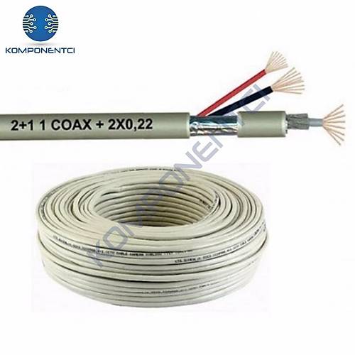 CCTV 2+1 Güvenlik Kamerası Kablosu 1m (1 Coax + 2 x 0.22) (Cu/Al)