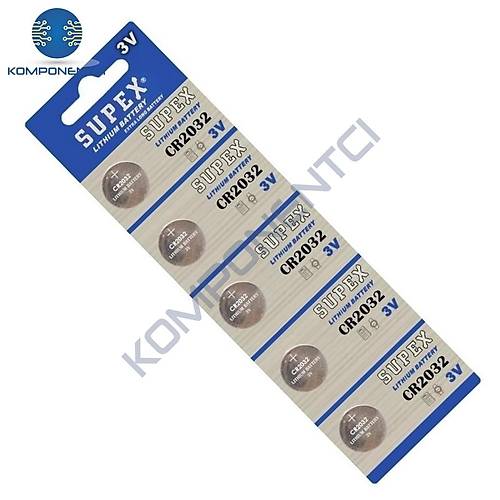 Supex CR2032 3V Lityum Düğme Pil 5'li Kart Paket
