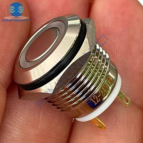 E34 16mm Metal Buton Yaylı 12-24V Kırmızı Led Işıklı 1NO
