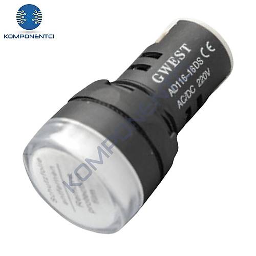 Gwest 22-B 22mm Beyaz Ledli Sinyal Lambası 220V