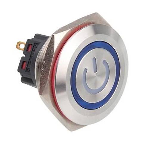 WD30B-P1Z-EC 30mm Düz Anahtarlı Işıklı Power Metal Buton - Mavi