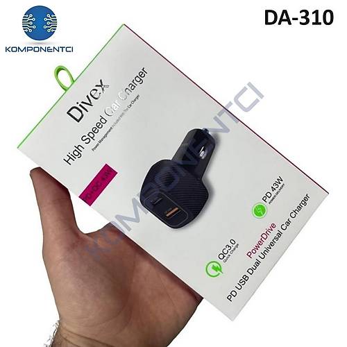 Divex 43W Type-C + USB QC 3.0 Araç Şarj Cihazı DA-310