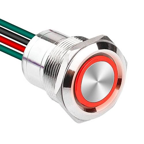 WD22D1-P2Z-E 22mm Düz Anahtarlı Işıklı Kablolu Metal Buton - Kırmızı