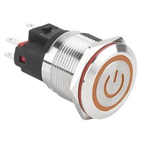 WD22E-P1Z-EC 22mm Düz Anahtarlı Işıklı Power Metal Buton - Sarı