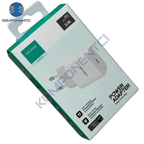 TECHSON 18W 3A Type-C Şarj Adaptörü Şarj Başlığı Beyaz PDKC18