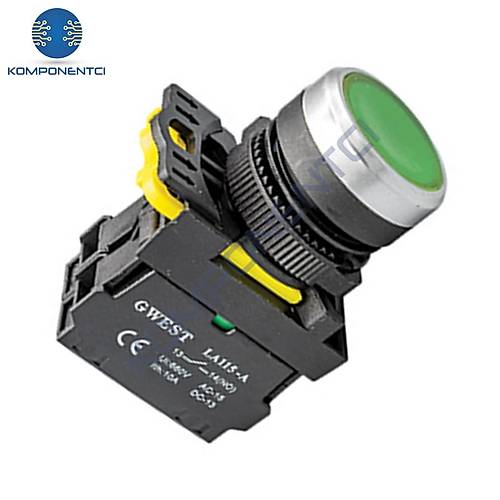 Gwest A5-10D 22mm Yeşil Led Işıklı Yaylı Start Buton 220V 1NO