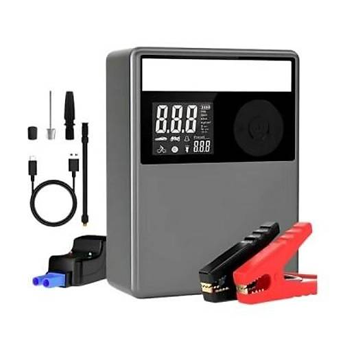AGA-APJS03 12000mAh Akü Takviye Cihazı + Lastik Şişirme Kompresörlü Taşınabilir Jump Starter