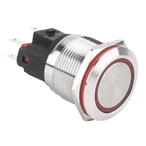 WD22E-P1Z-E 22mm Düz Anahtarlı Işıklı Metal Buton - Kırmızı