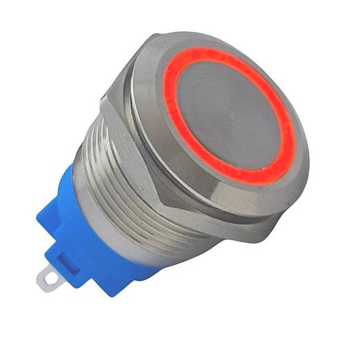 E1 19mm Metal Buton Kalıcılı 12-24V Kırmızı Led Işıklı 1NO/1NC