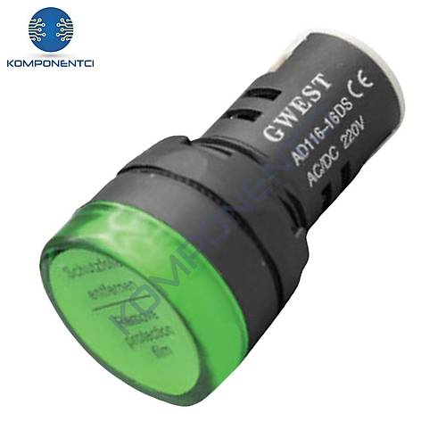 Gwest 22-Y 22mm Yeşil Ledli Sinyal Lambası 220V