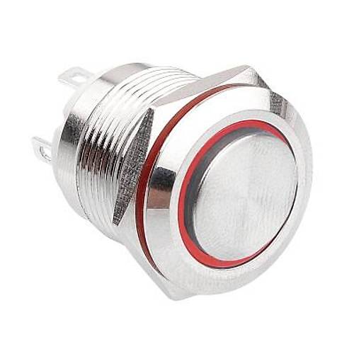 WD19H-G1-E 19mm Çıkık Yaylı Işıklı Metal Buton - Kırmızı