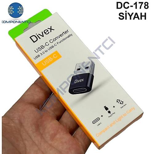 Divex Type-C Dişi USB3.0 Erkek OTG Adaptör Çevirici Siyah DC-178
