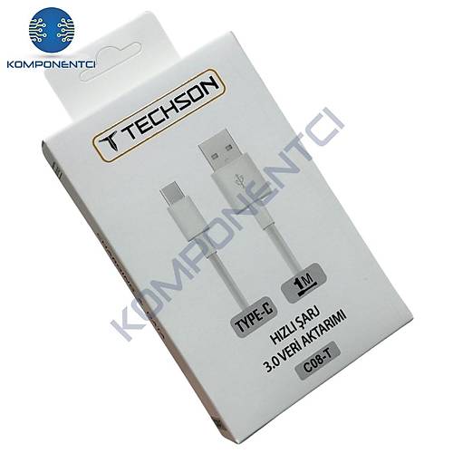 TECHSON Type-C 3.1A Hızlı Şarj & USB 3.0 Veri Aktarım Kablosu 1 m (C08-T)