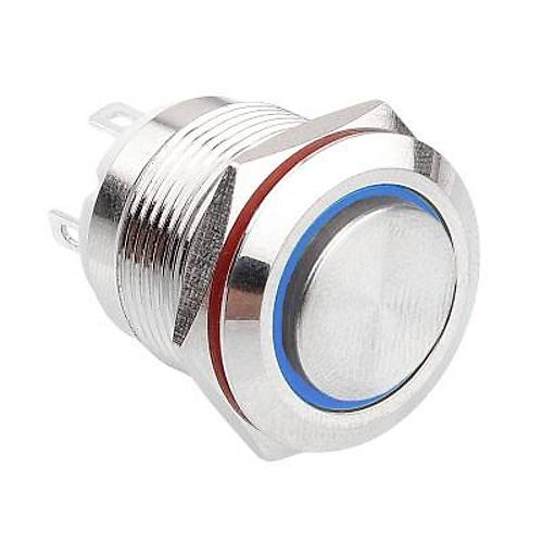 WD19H-G1-E 19mm Çıkık Yaylı Işıklı Metal Buton - Mavi