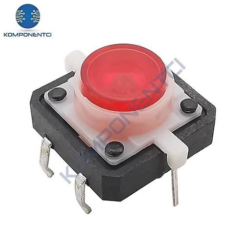 12x12mm Kırmızı Led Işıklı Tact Switch