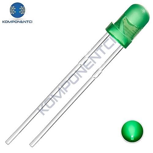 3mm Led Yeşil Diyot Diffused 1 Adet