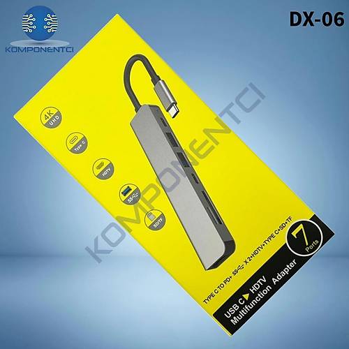 Divex 7 in 1 Type-C Girişli 7 Farklı Çıkışlı USB Çoklayıcı Splitter DX-06