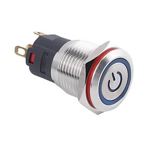 WD16A-P1Z-EC 16mm Düz Anahtarlı Işıklı Power Metal Buton - Mavi