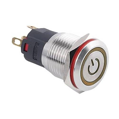 WD16A-P1Z-EC 16mm Düz Anahtarlı Işıklı Power Metal Buton - Sarı