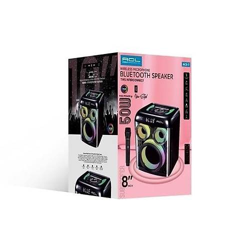 ACS-7 50W Gücünde 8inch Hoparlörlü Mikrofonlu RGB Işıklı Bluetooth Hoparlör