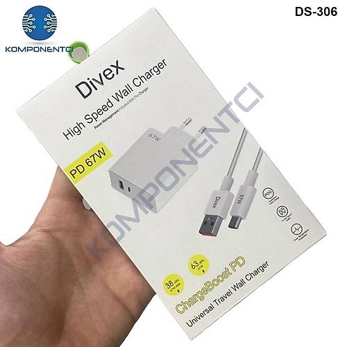 Divex 67W Type-C ( USB-C ) + USB Yüksek Hızlı Şarj Aleti DS-306