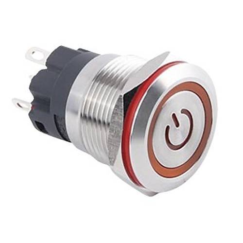 WD19A-P1Z-EC 19mm Düz Anahtarlı Işıklı Power Metal Buton - Sarı