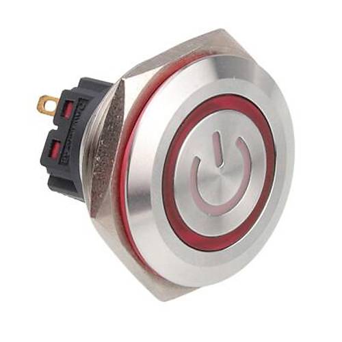 WD30B-P1Z-EC 30mm Düz Anahtarlı Işıklı Power Metal Buton - Kırmızı