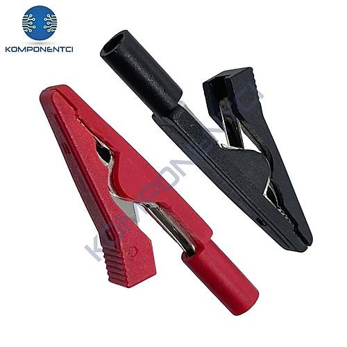 IC-243D 2mm Banana Jak Girişli Krokodil Timsah Ağzı Siyah-Kırmızı Set