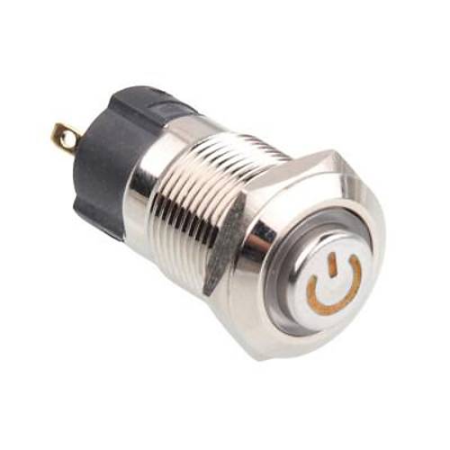 WD12A-G1Z-C 12mm Çıkık Anahtarlı Işıklı Power Metal Buton - Sarı
