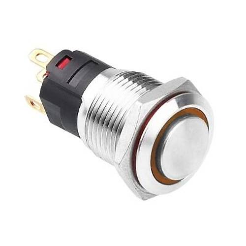WD16A-G1-E 16mm Çıkık Yaylı Işıklı Metal Buton - Sarı