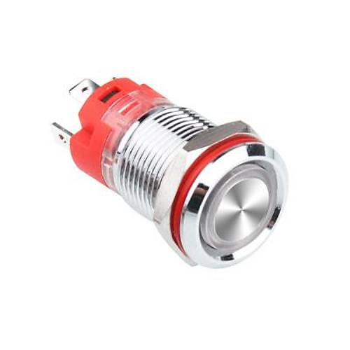 WD12D-P1-E 12mm Düz Yaylı Işıklı Metal Buton - Yeşil