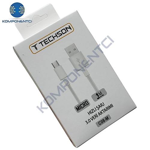 TECHSON Micro USB 2.4A Hızlı Şarj Kablo USB 3.0 Veri Aktarımı 1m C08-M