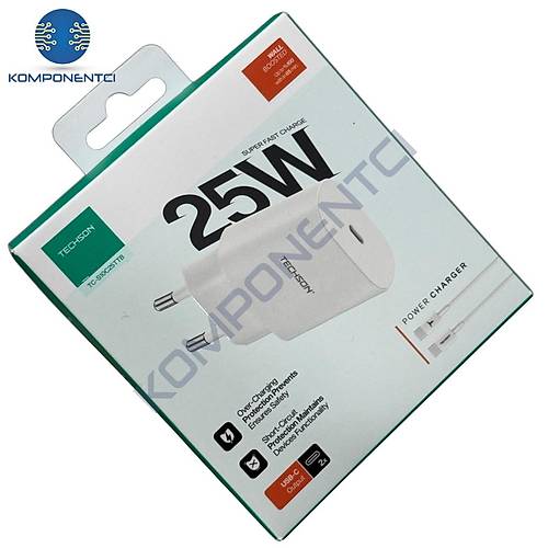 TECHSON 25W Type-C Hızlı Şarj Cihazı Beyaz S10C25TTB