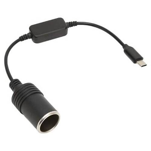 Type-C 5V - 12V Dişi Araç Çakmak Soketi Dönüştürücü - 30cm Kablolu