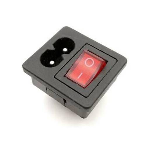 IEC320 2-Pin Erkek Power Soketi - Işıklı Anahtarlı