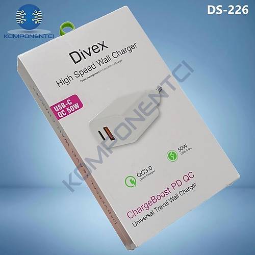 Divex Type-C + USB 50W Yüksek Hızlı Şarj Adaptörü DS-226
