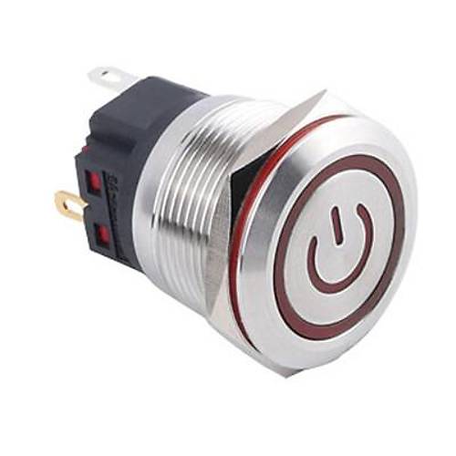 WD22B-P1Z-EC 22mm Düz Anahtarlı Işıklı Power Metal Buton - Kırmızı