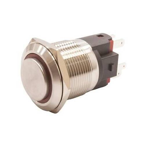 WD22E-G1-E 22mm Çıkık Yaylı Işıklı Metal Buton - Kırmızı