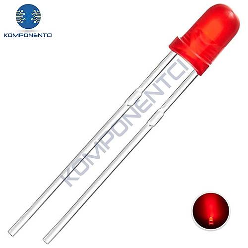 3mm Led Kırmızı Diyot Diffused 1 Adet