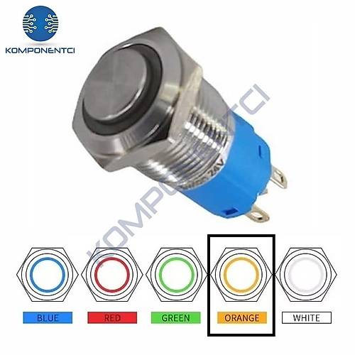 D23 16mm Metal Turuncu Halka Ledli Kalıcı Buton 24V