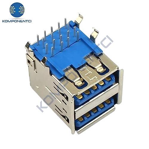 IC-265E İkili USB3.0 Konnektör A Tip Şase Dişi 90° Mavi