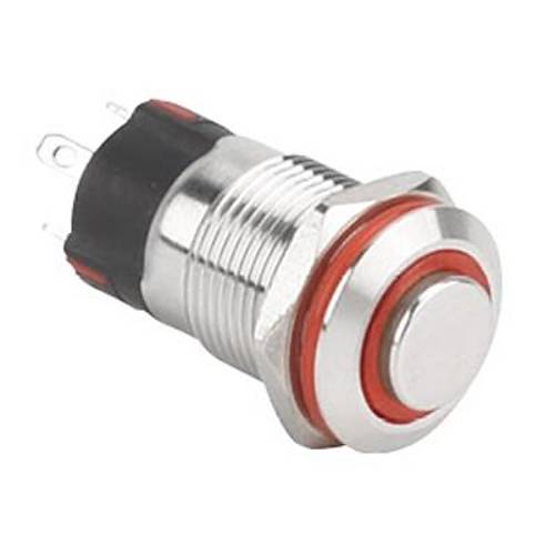 WD12A-G1-E 12mm Çıkık Yaylı Işıklı Metal Buton - Kırmızı