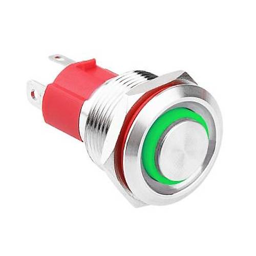 WD19D-G1Z-E 19mm Çıkık Anahtarlı Işıklı Metal Buton - Yeşil