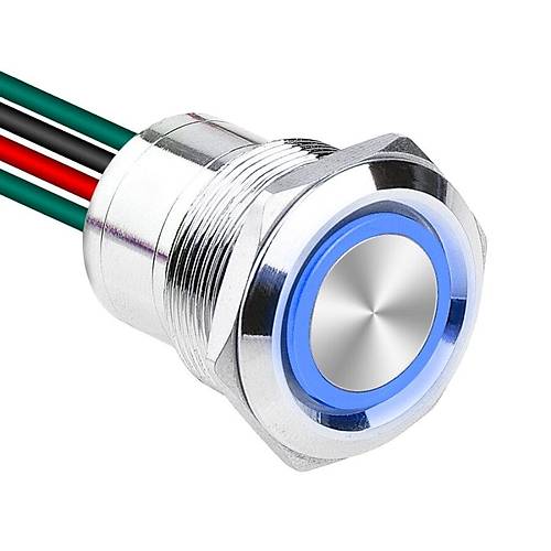 WD22D1-P2Z-E 22mm Düz Anahtarlı Işıklı Kablolu Metal Buton - Mavi